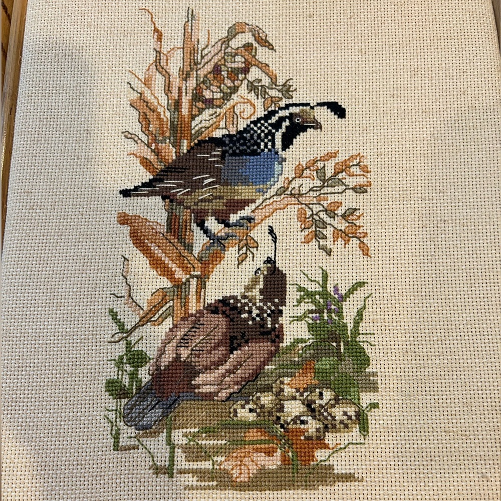 Vintage Embroidered Quail Wall Art